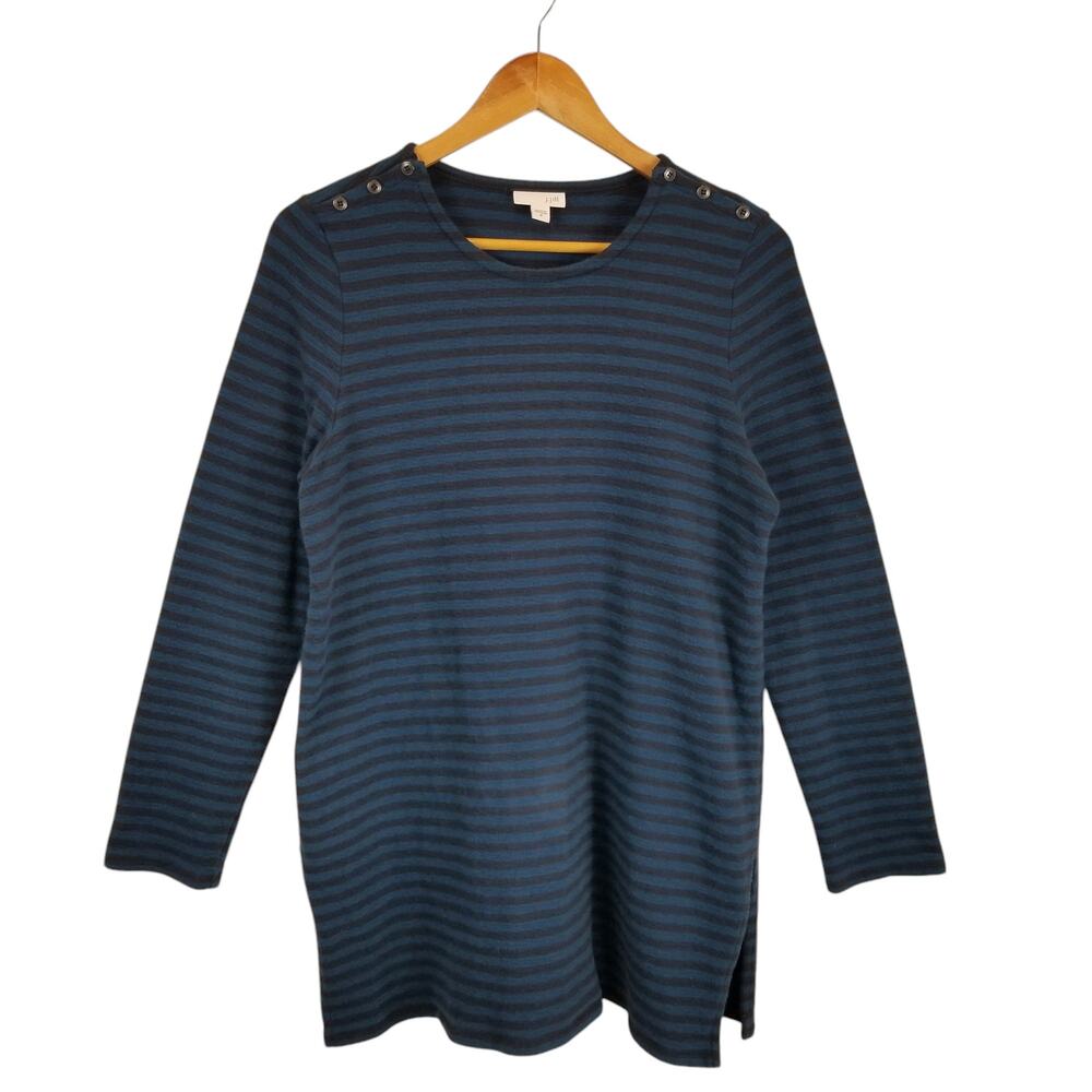 J. Jill Women's Long Sleeve Striped Tunic Knit Top Blue Black Cotton Size Medium - Picture 1 of 6